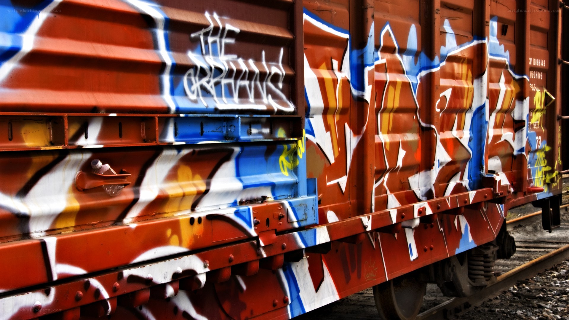 graffiti-covered train car