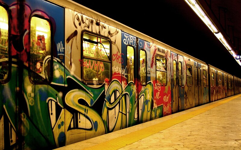 Graffiti-covered Train — Green