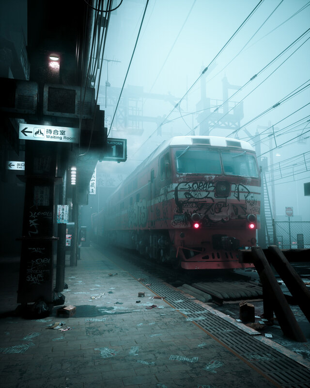 Graffiti-covered Train — Red
