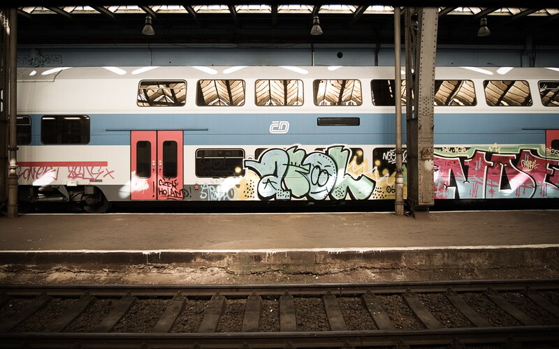Graffiti-covered Train — White