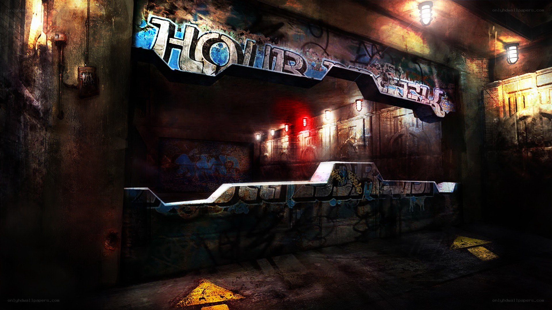 graffiti-covered underground tunnel