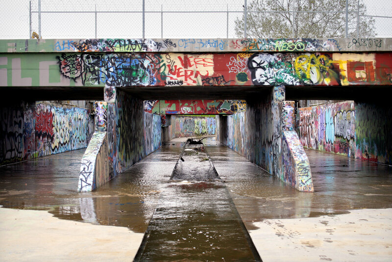 graffiti-covered underpass