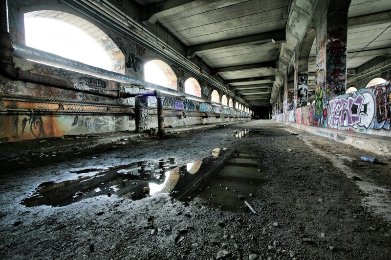 graffiti-covered underpass