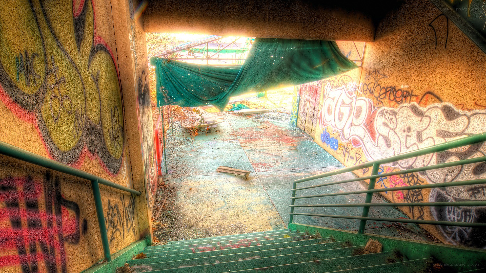 graffiti-covered underpass