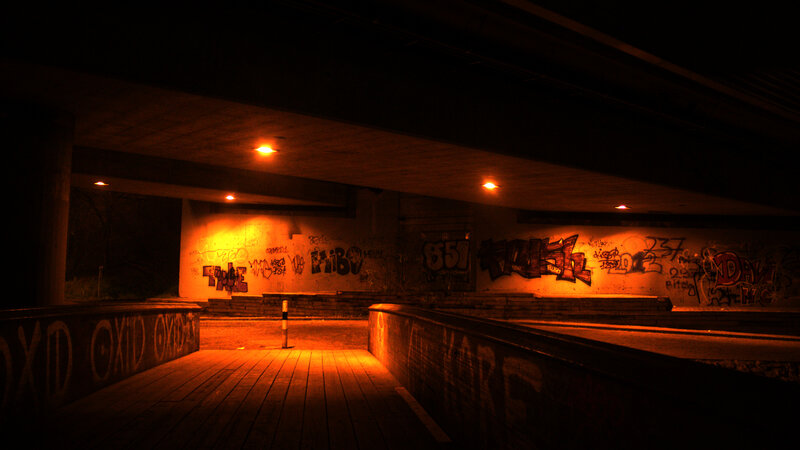 Graffiti-covered Underpass — Orange