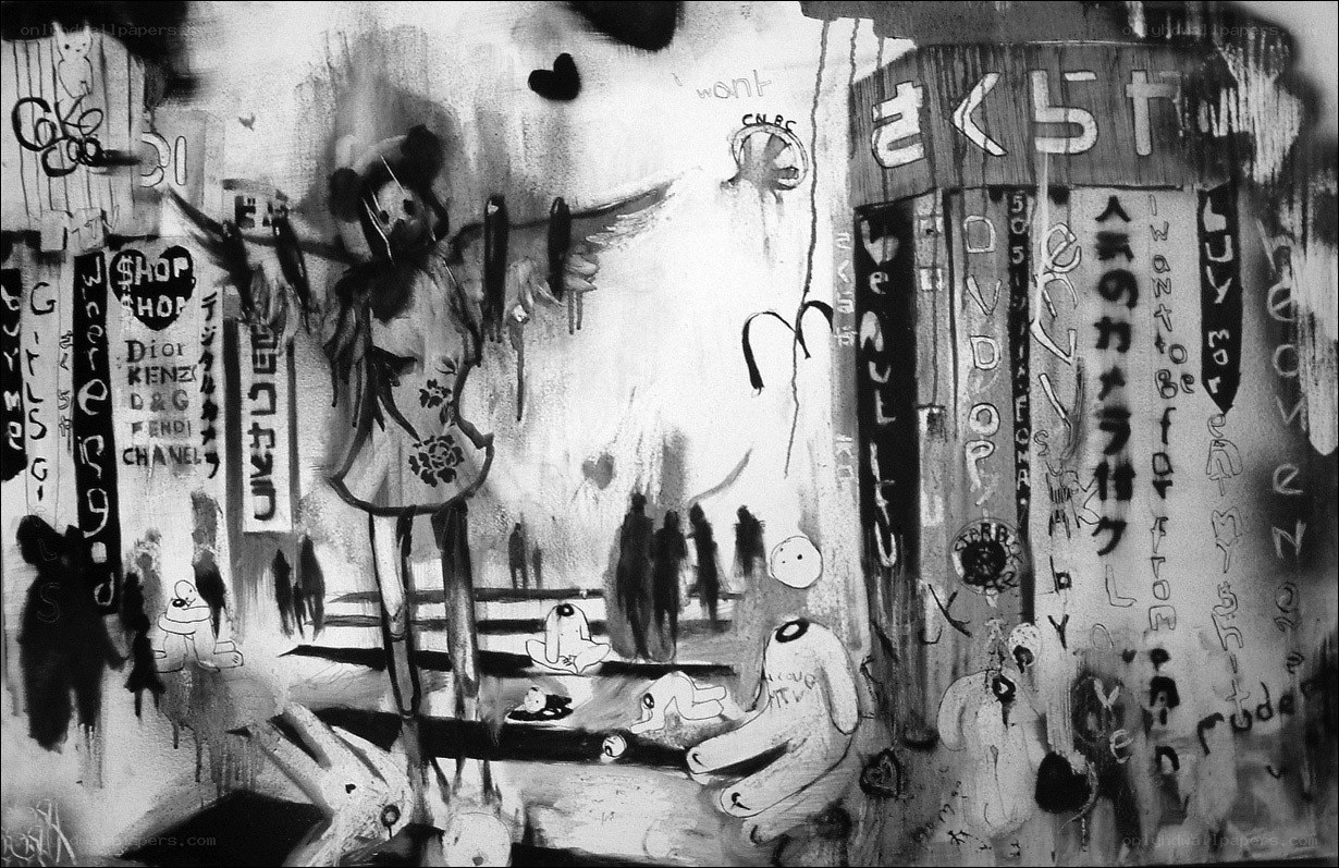 graffiti-covered urban scene