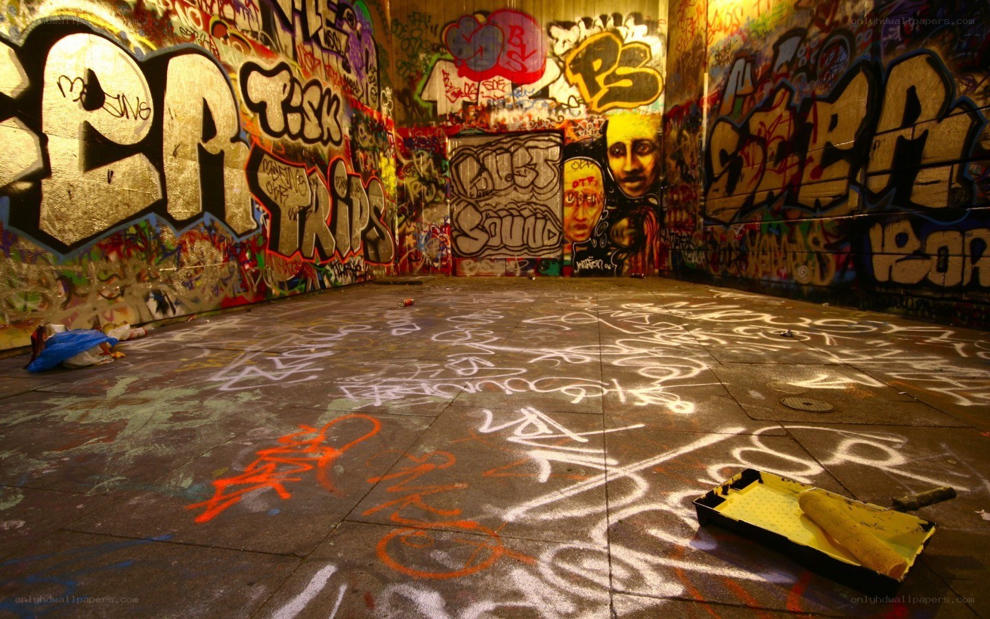 graffiti-covered urban space