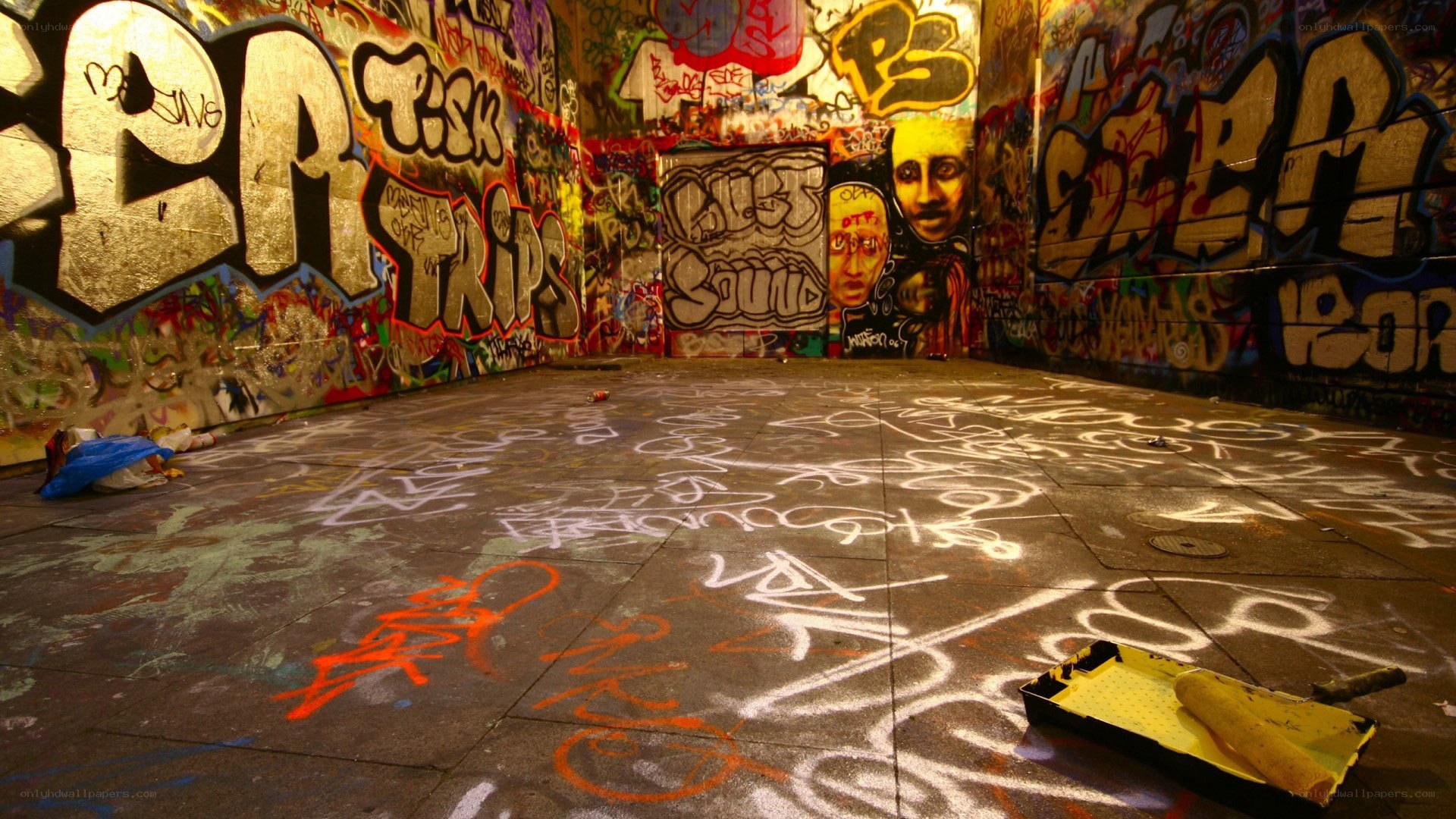graffiti-covered urban space