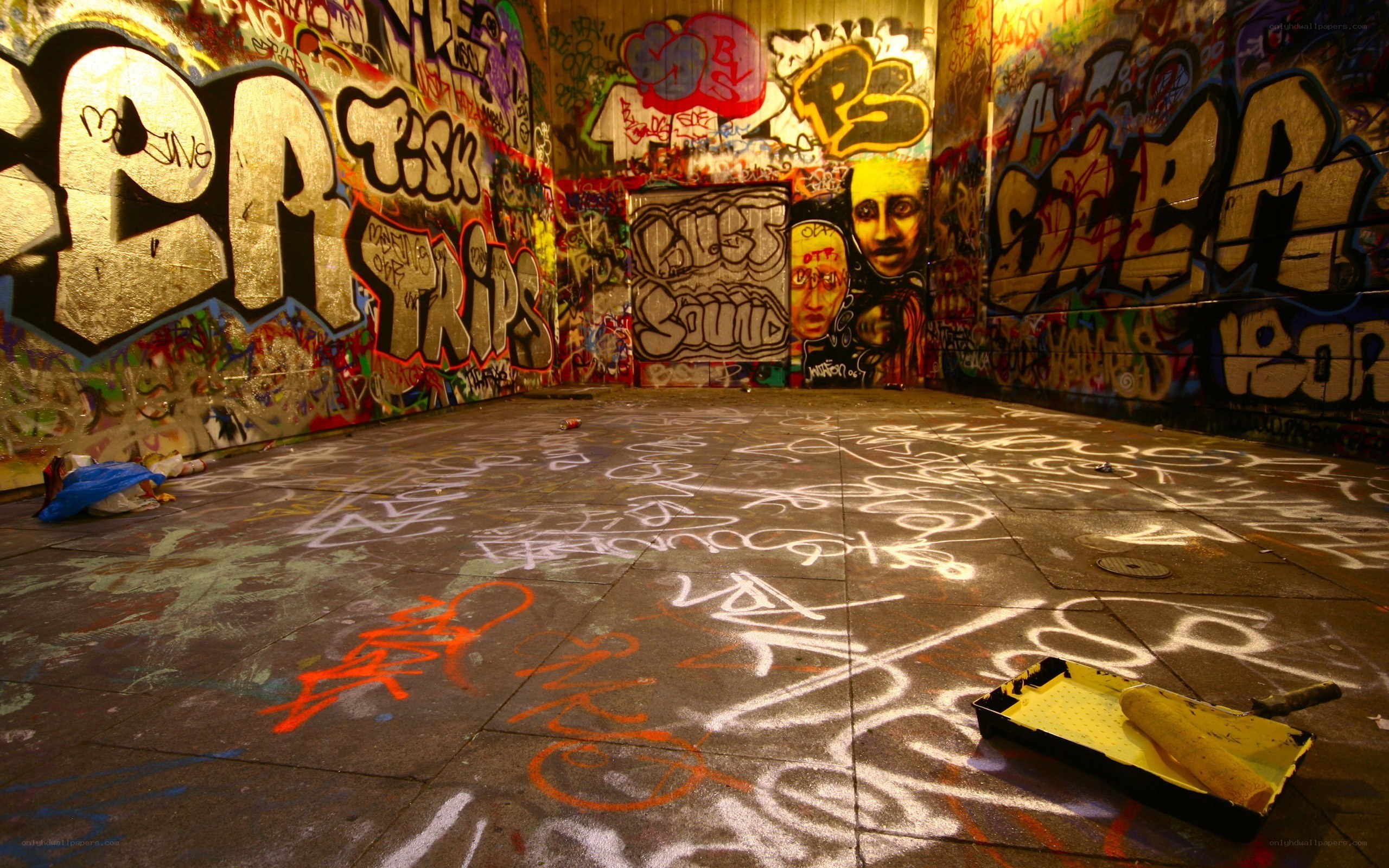 graffiti-covered urban space