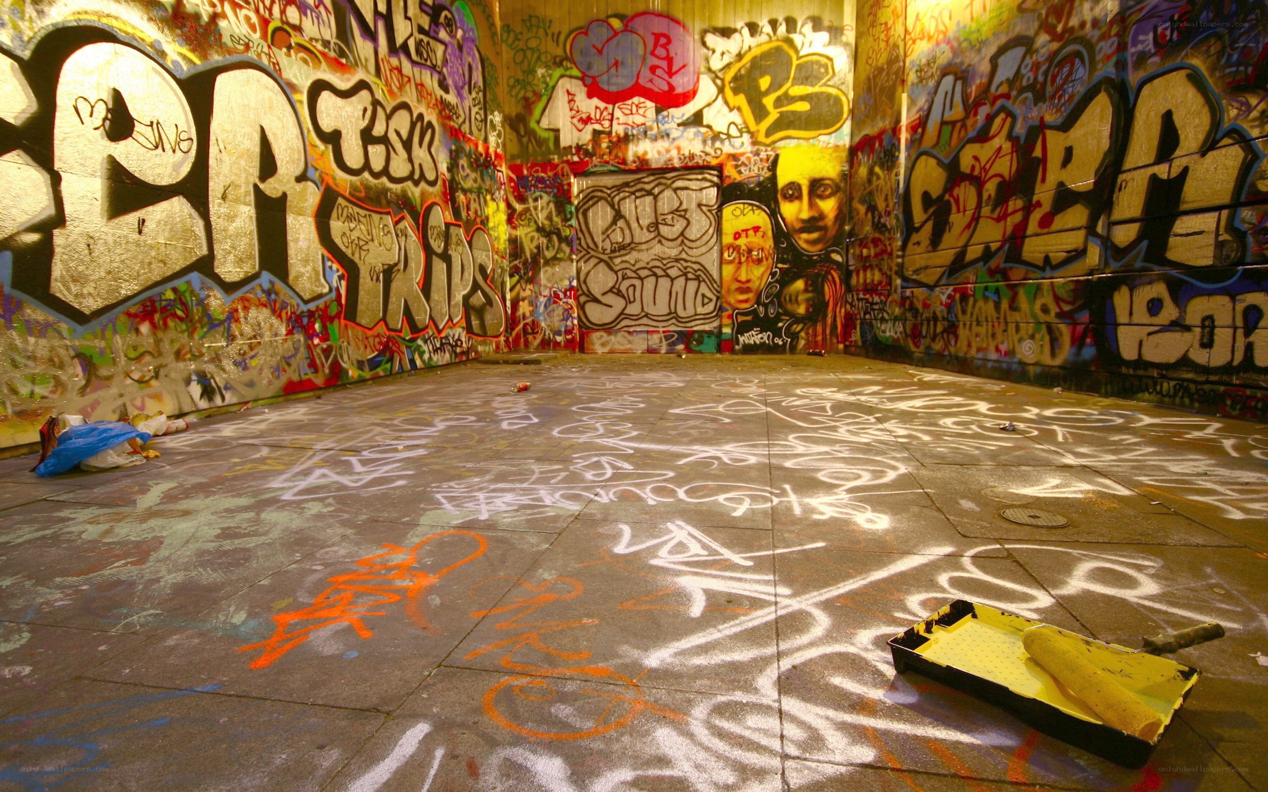 graffiti-covered urban space