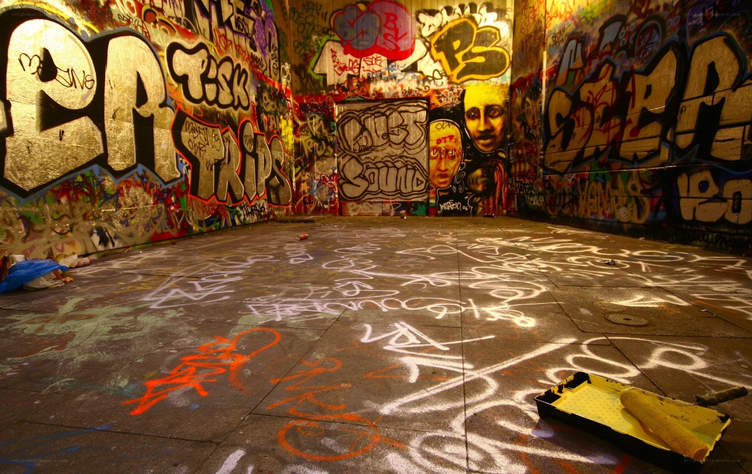 graffiti-covered urban space