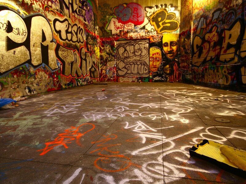 graffiti-covered urban space