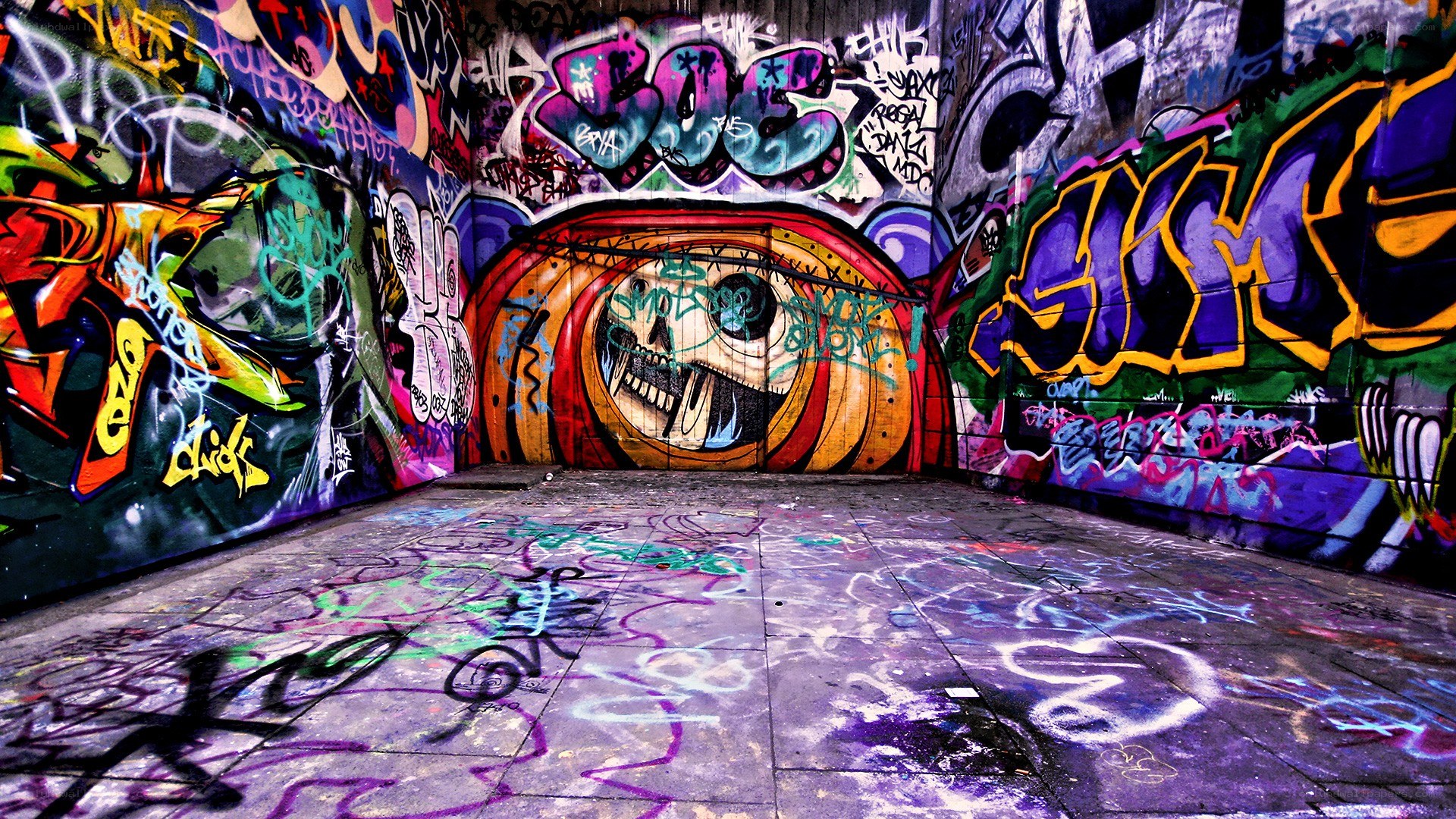 graffiti-covered urban tunnel