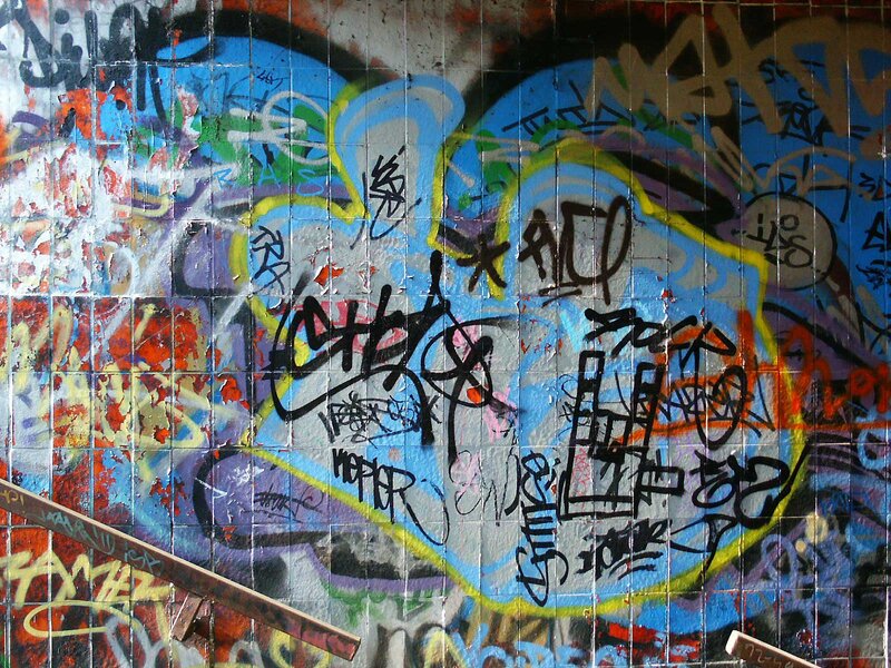 Graffiti-covered Wall — Blue, Chaotic