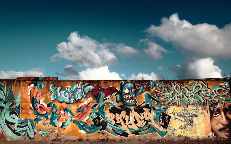 Graffiti-covered Wall — Blue