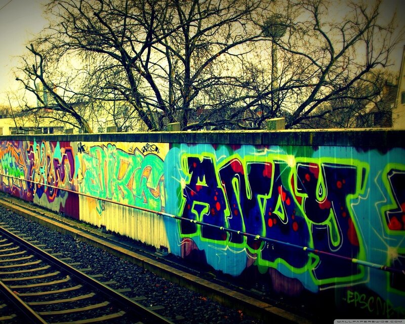 Graffiti-covered Wall — Blue, Urban, Autumn