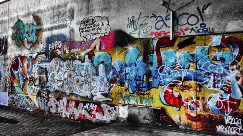 Graffiti-covered Wall — Blue, Urban