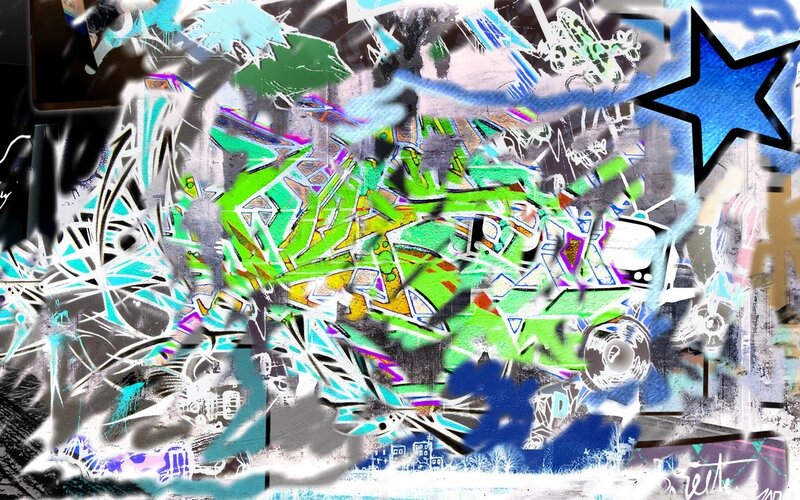 Graffiti-covered Wall — Green, Chaotic