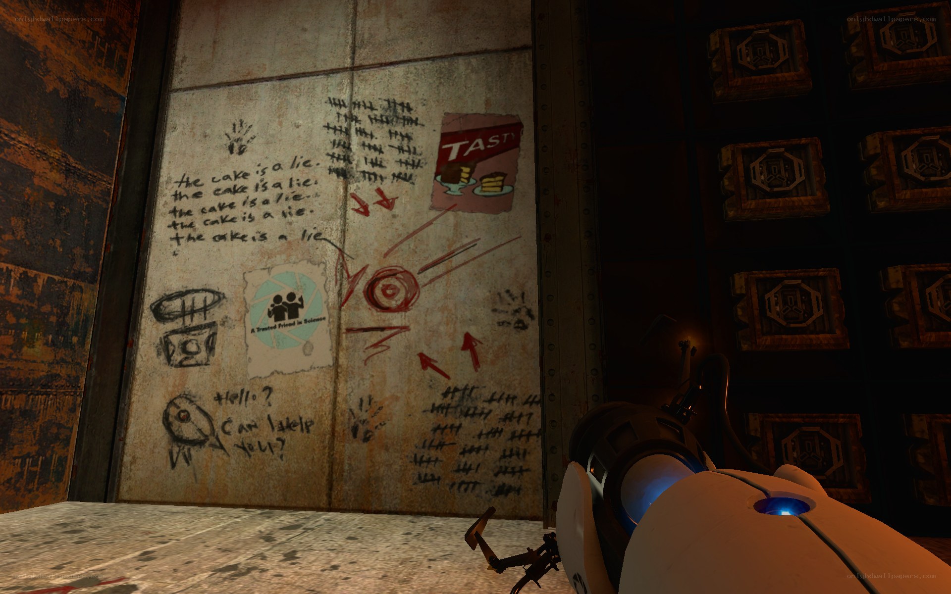 graffiti-covered wall in game