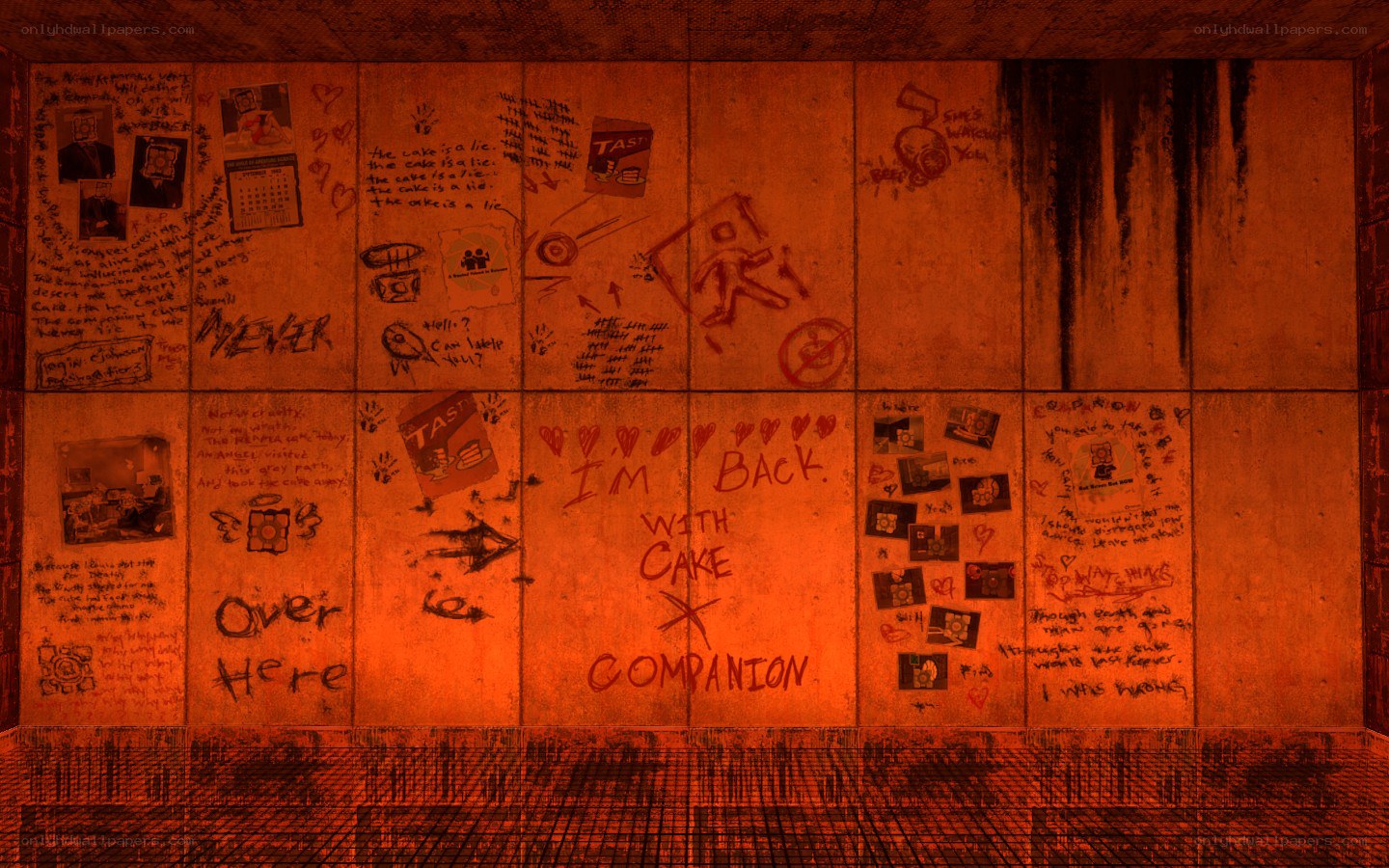 graffiti-covered wall in orange light
