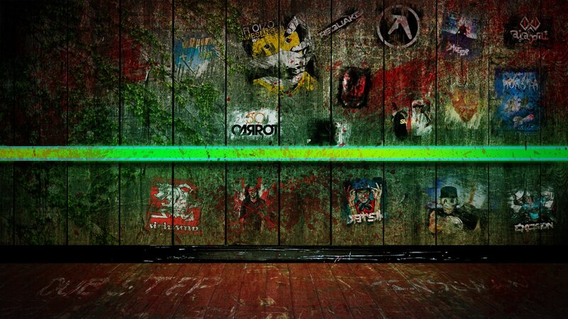 graffiti-covered wall with neon light