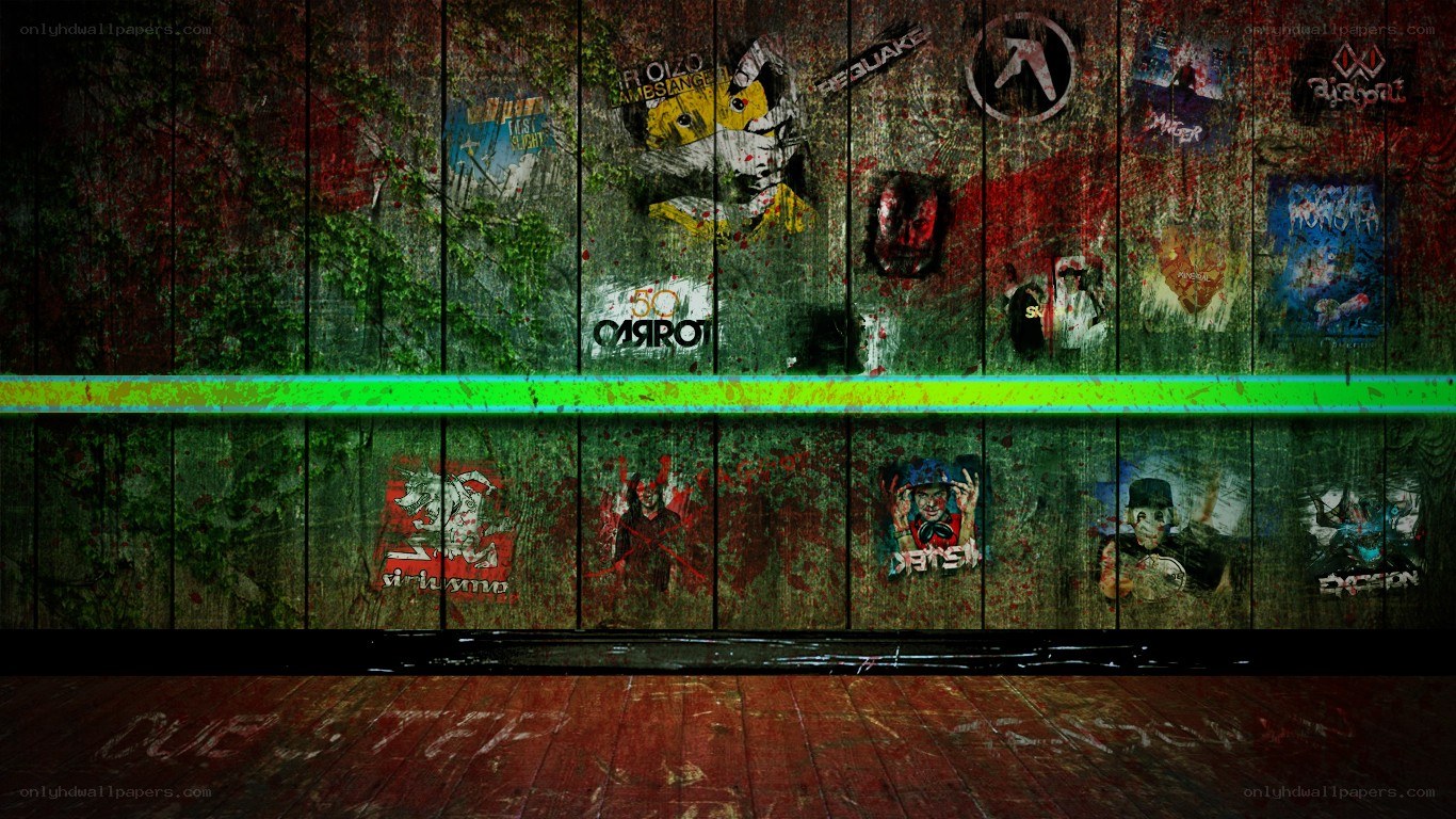 graffiti-covered wall with neon light