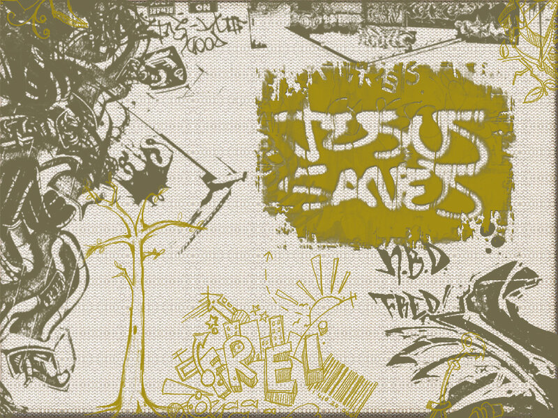 Graffiti-covered Wall — Yellow, Chaotic, Illustration