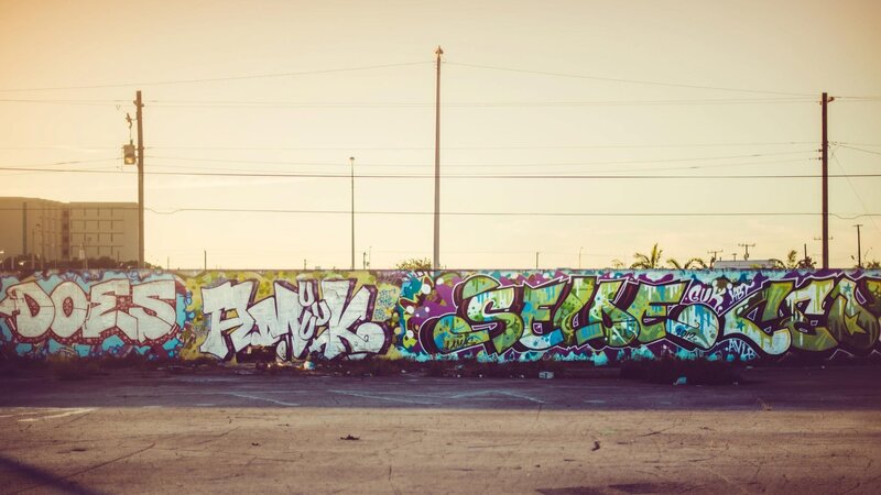 Graffiti-covered Wall — Yellow, Dramatic