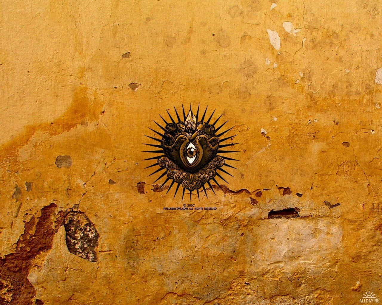 graffiti eye on yellow wall