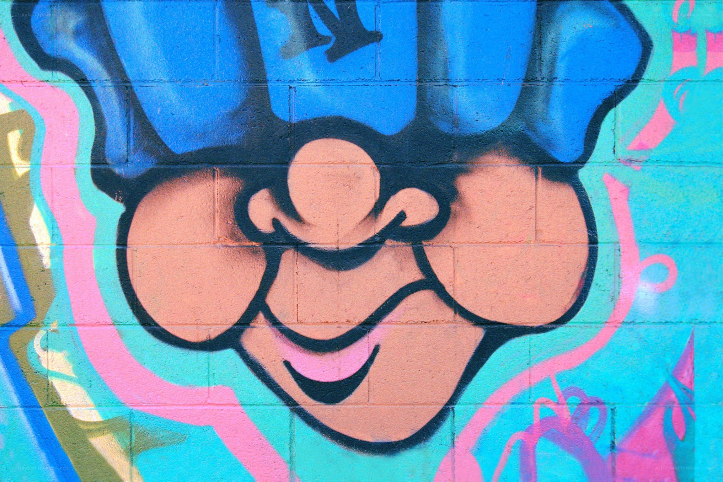 graffiti face on brick wall