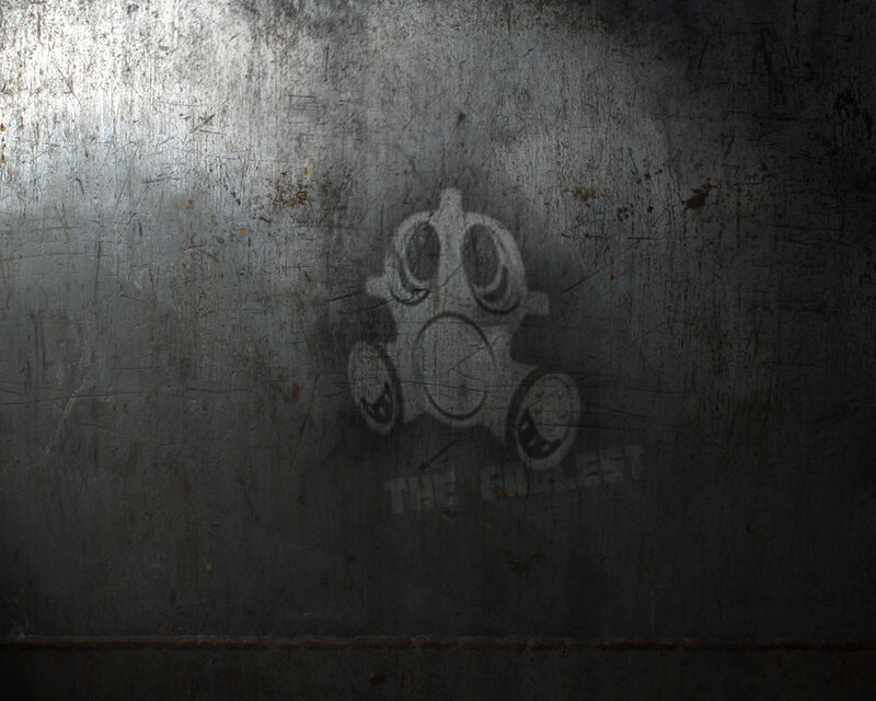 graffiti gas mask on metal wall