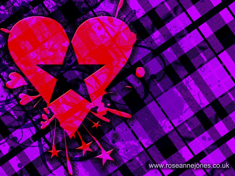 graffiti heart on purple plaid