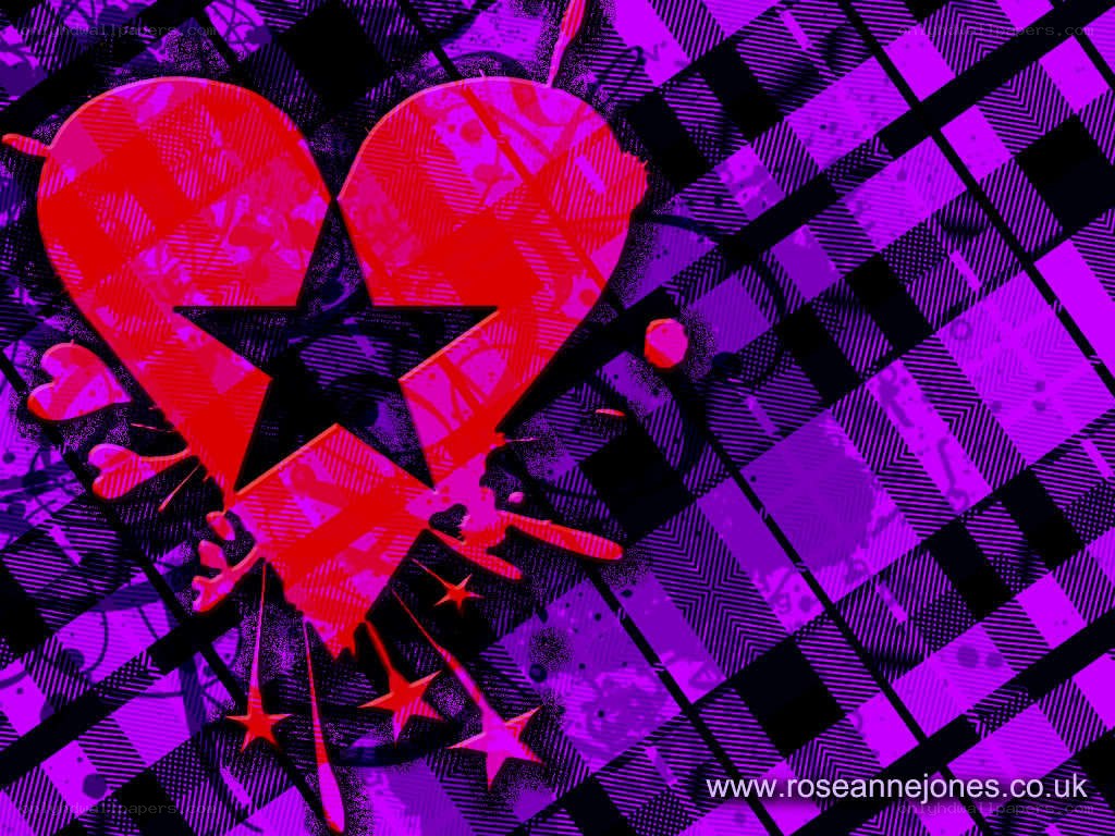 graffiti heart on purple plaid