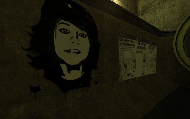 graffiti in a dim hallway