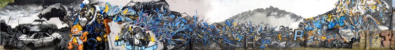 graffiti mural of cars and characters