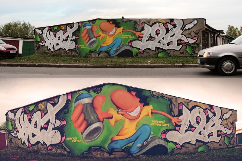 graffiti mural of cartoon character