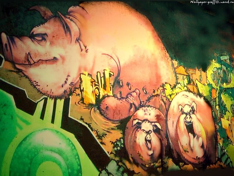 graffiti mural of pigs
