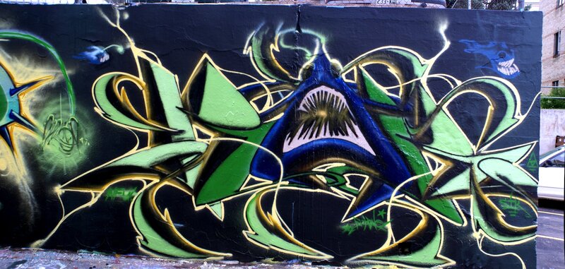 graffiti mural of shark head