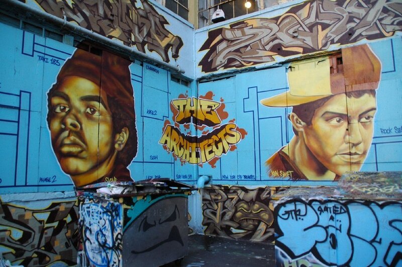 graffiti mural of two faces