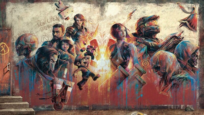 Graffiti Mural of Video Game Characters — Red