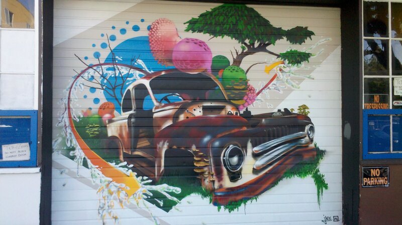 graffiti mural on garage door