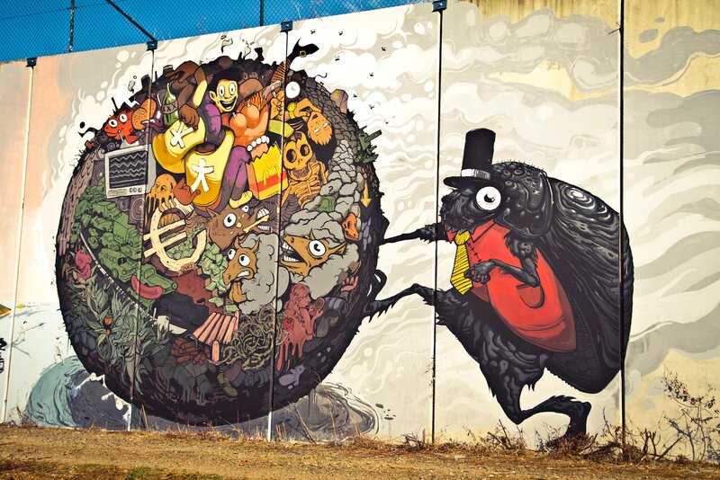 Graffiti Mural on Wall — Black, Chaotic