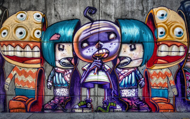 Graffiti Mural on Wall — Blue, Playful