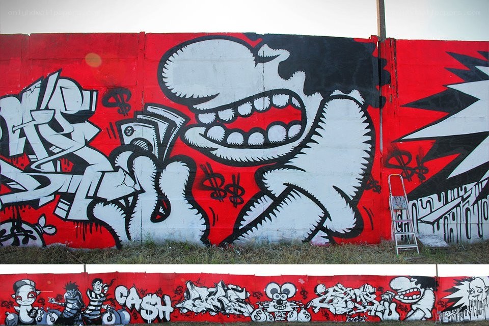graffiti mural with cartoon characters