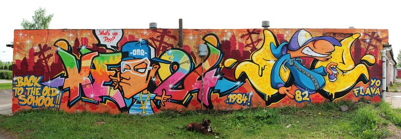 graffiti mural with cartoon characters