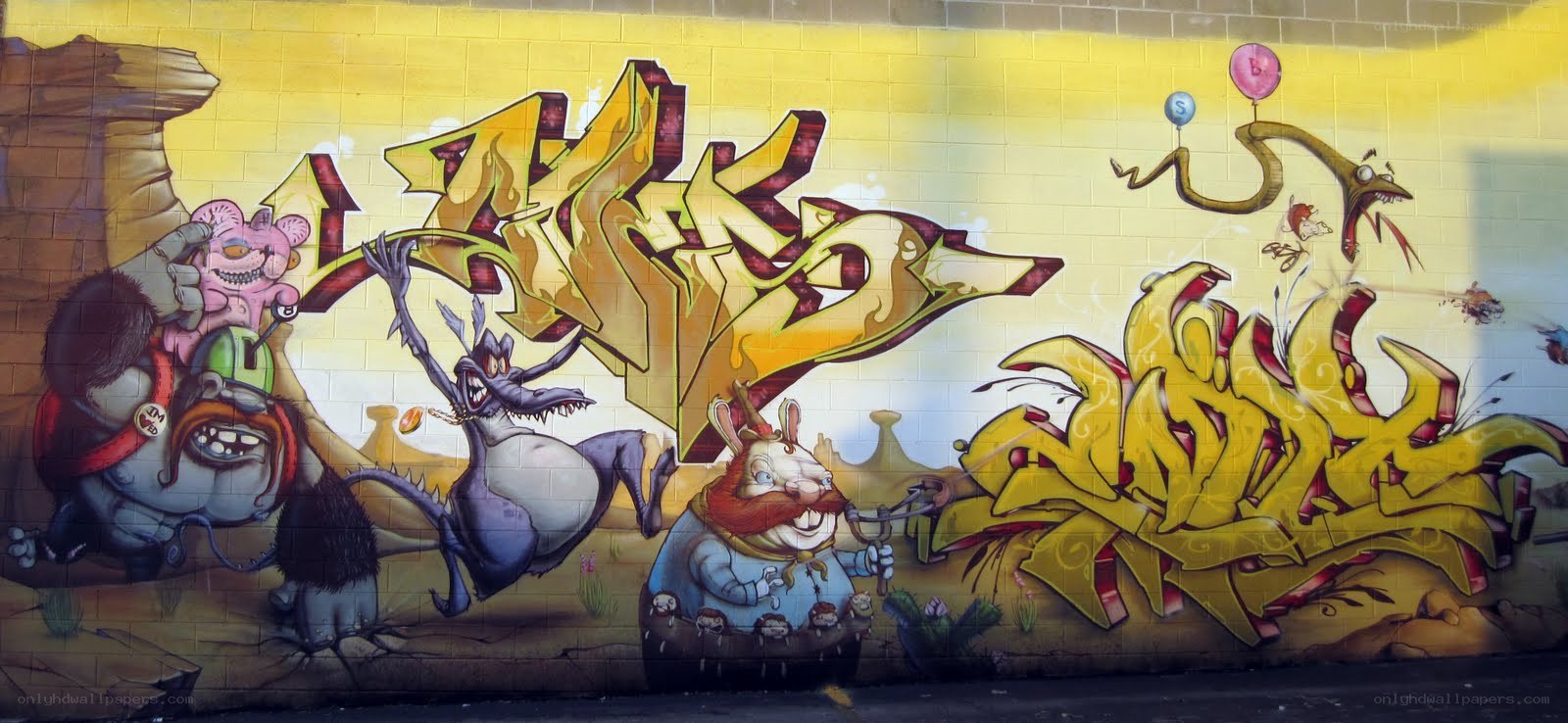 graffiti mural with cartoon characters