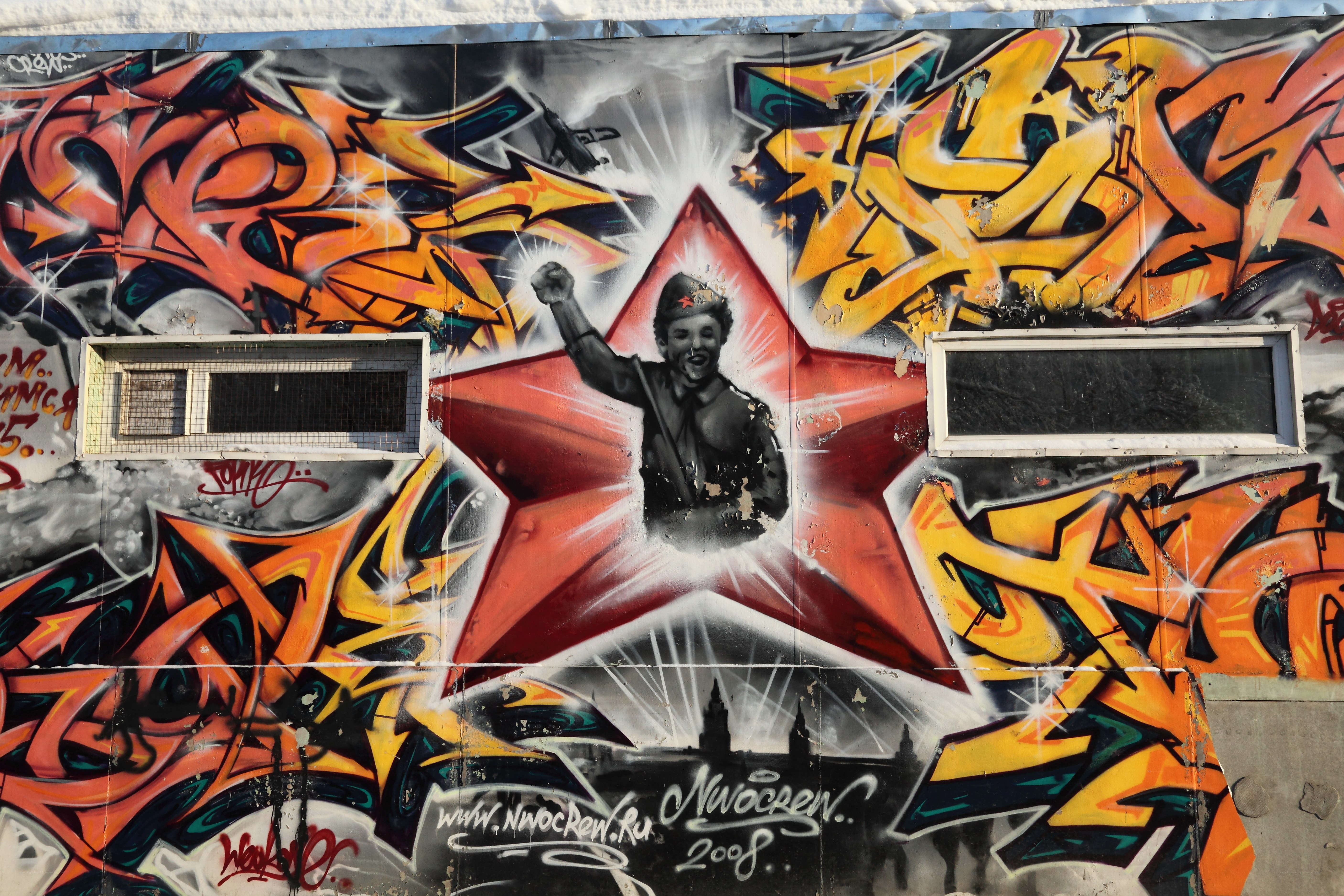 Graffiti mural with Soviet soldier