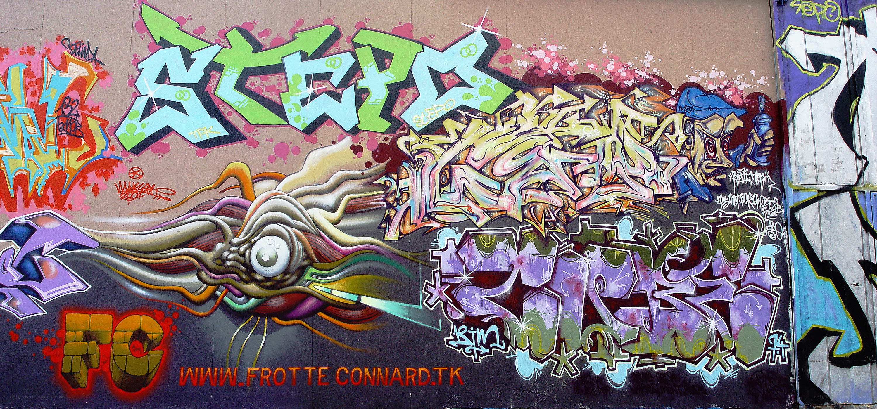 graffiti mural with stylized text