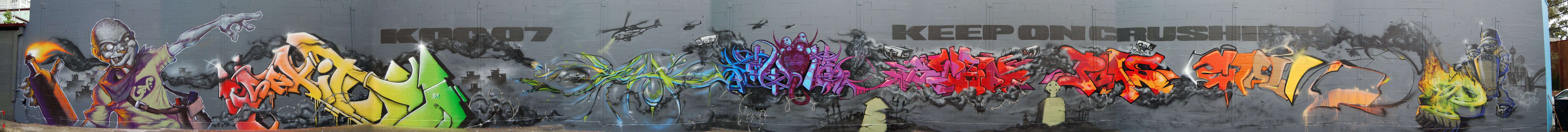 graffiti mural with zombie and text