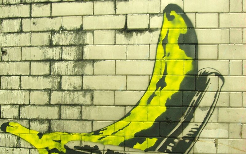 graffiti of a banana on wall